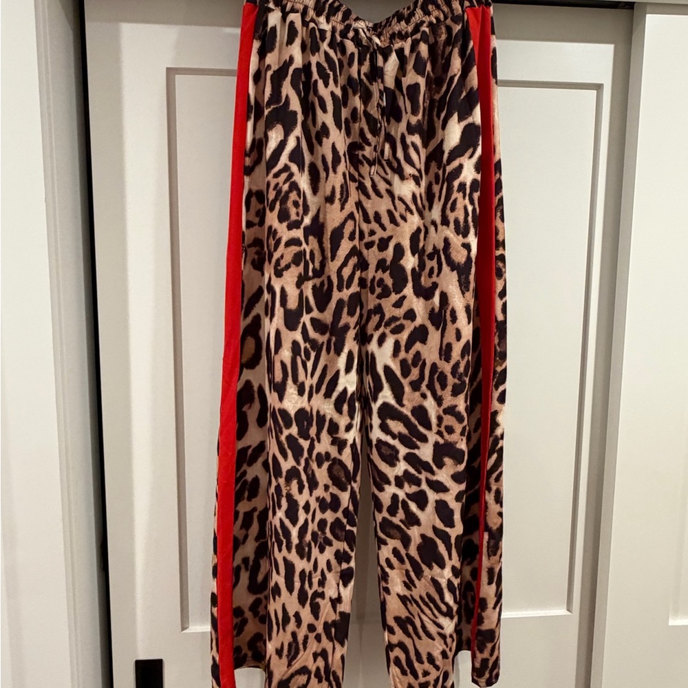 Leopard Print Women's Pants with Red Accents